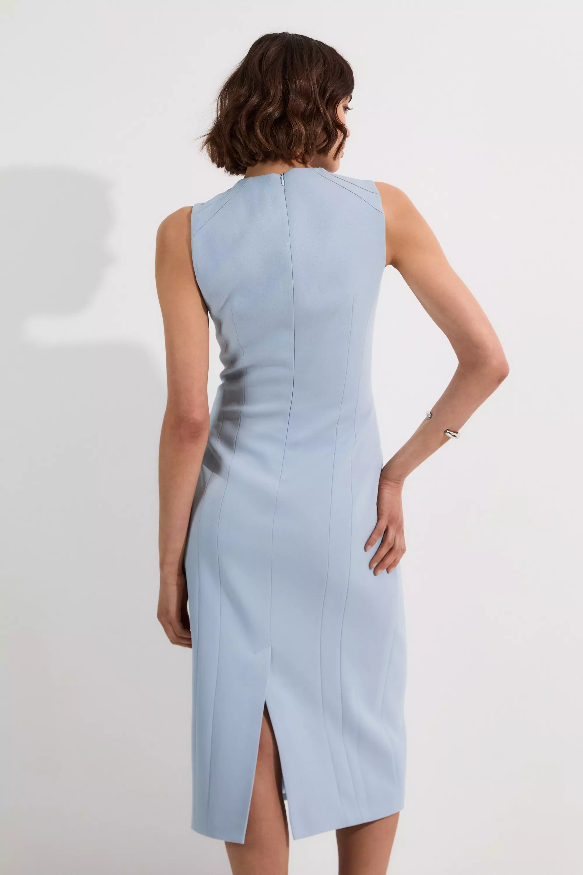 Tall Structured Crepe Sleeveless Tailored Pencil Midi Dress